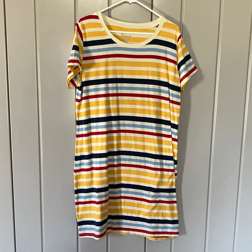 Natural Reflections Yellow, Navy & Red Striped Midi Dress